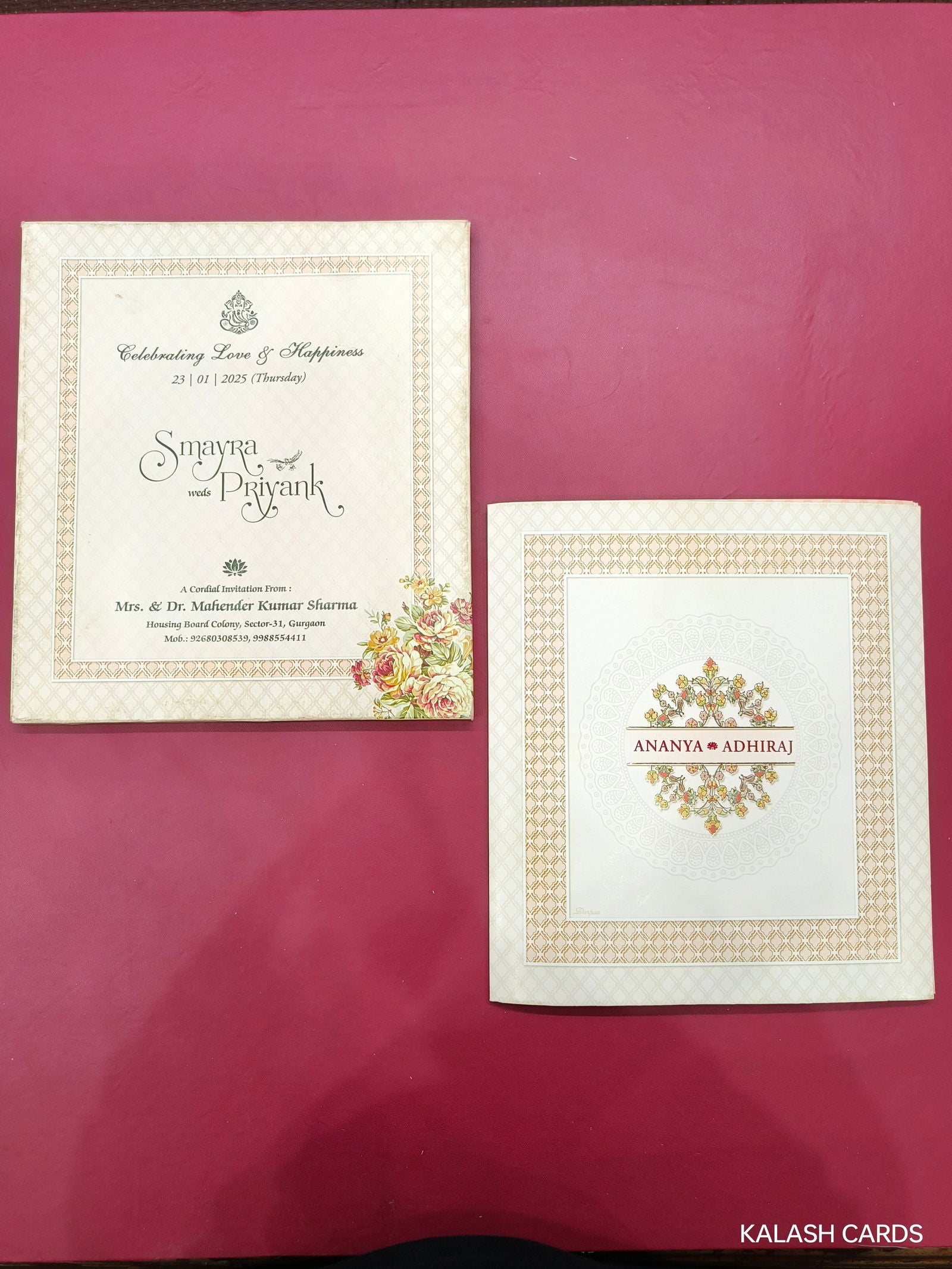 KLB643 Floral Design Semi Box Paper Wedding Card - Kalash Cards