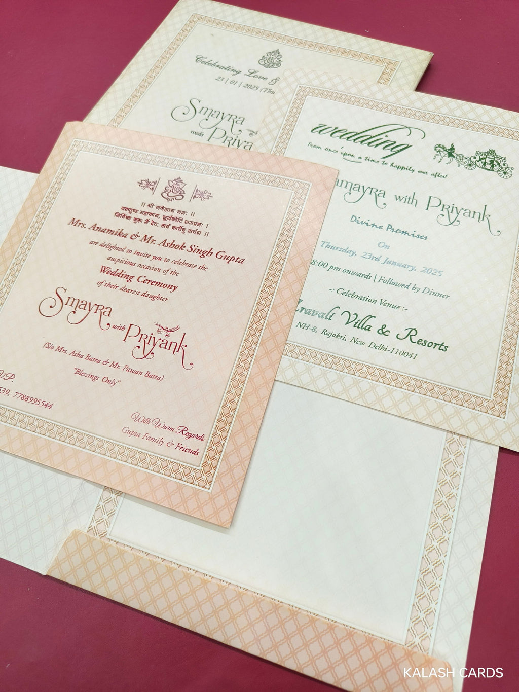 KLB643 Floral Design Semi Box Paper Wedding Card - Kalash Cards