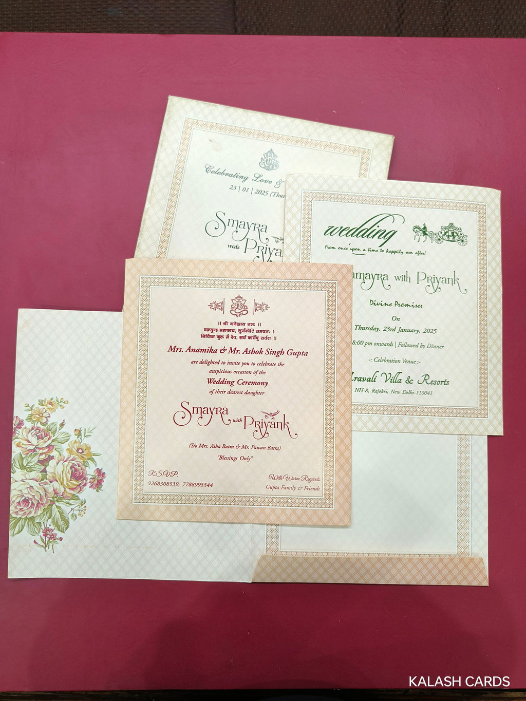 KLB643 Floral Design Semi Box Paper Wedding Card - Kalash Cards