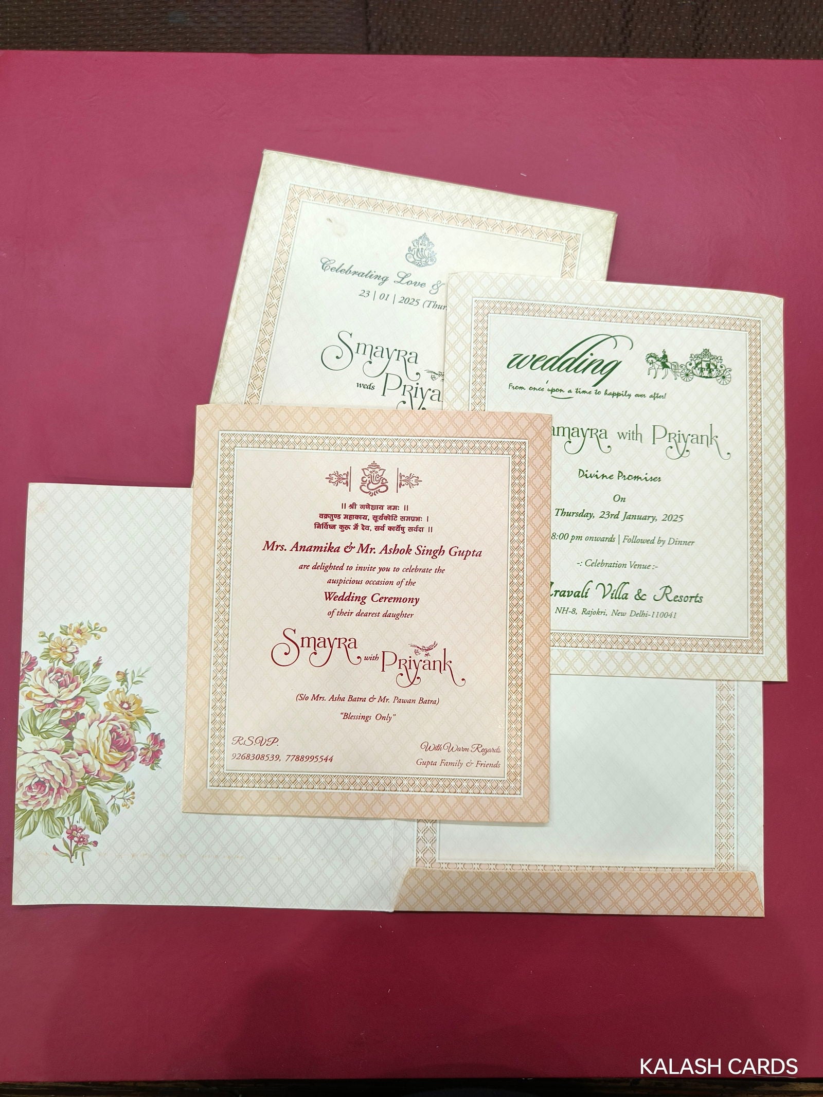 KLB643 Floral Design Semi Box Paper Wedding Card - Kalash Cards