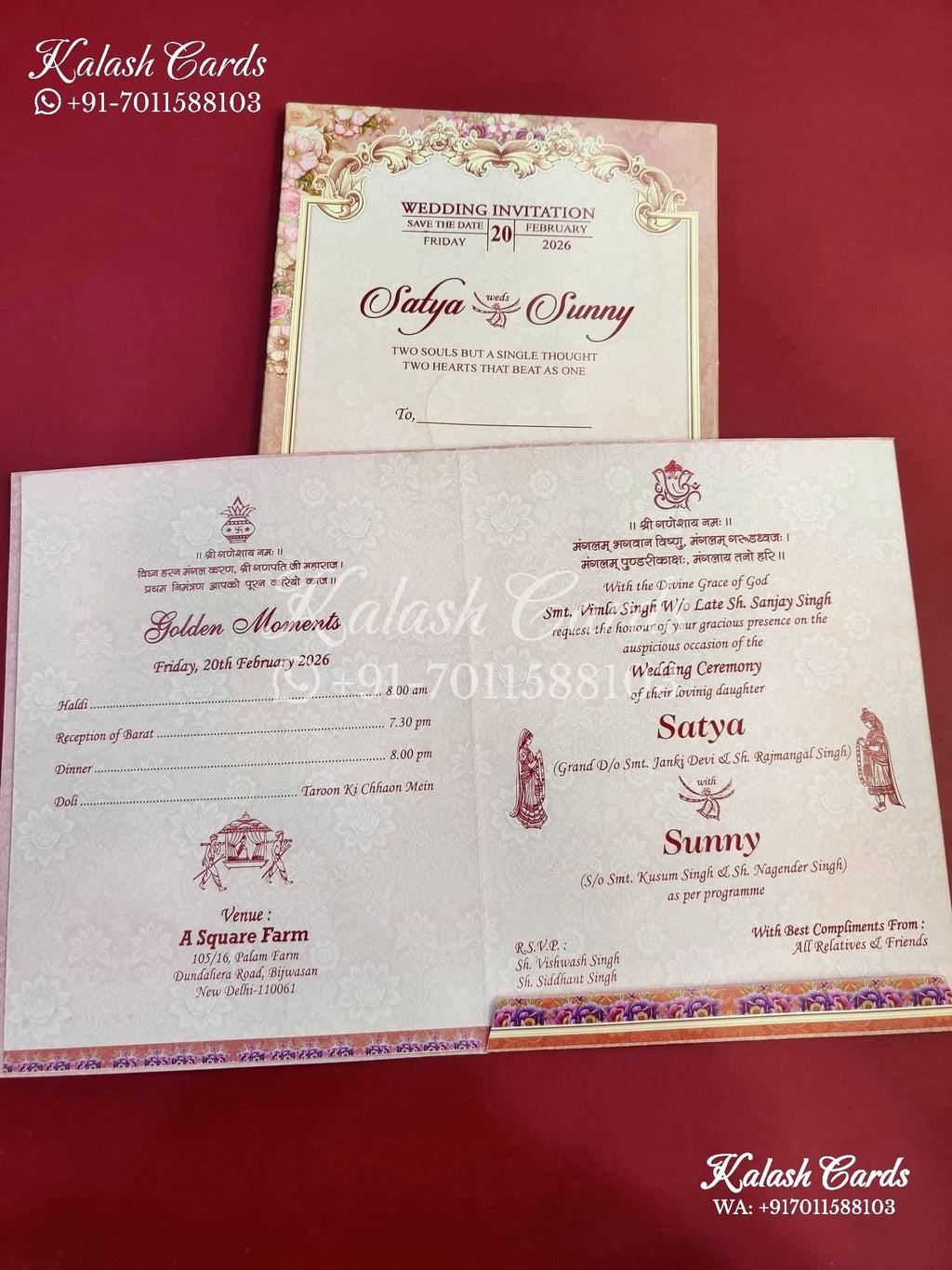 KLB644 Floral Arch Design Cut Semi Box Wedding Card (2 Page)-Kalash Cards