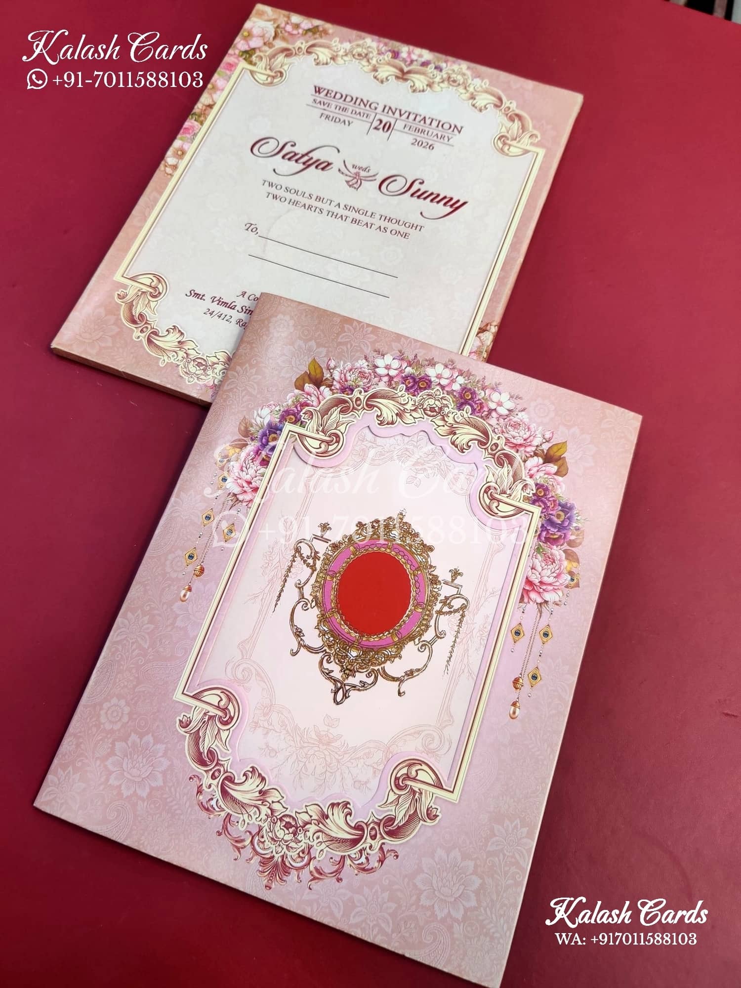 KLB644 Floral Arch Design Cut Semi Box Wedding Card (2 Page)-Kalash Cards