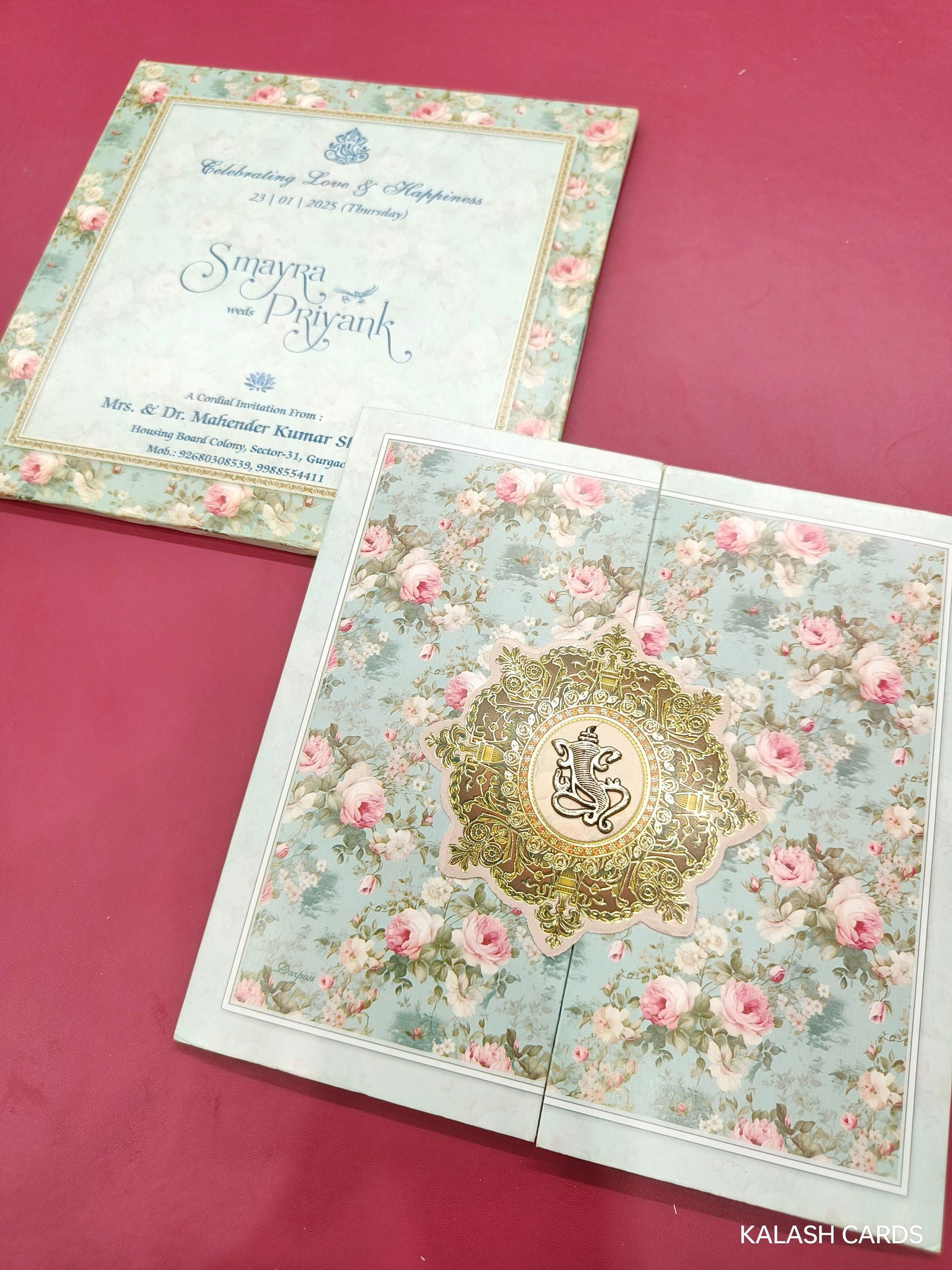 KLB645 Floral Design Semi Box Paper Wedding Card - Kalash Cards