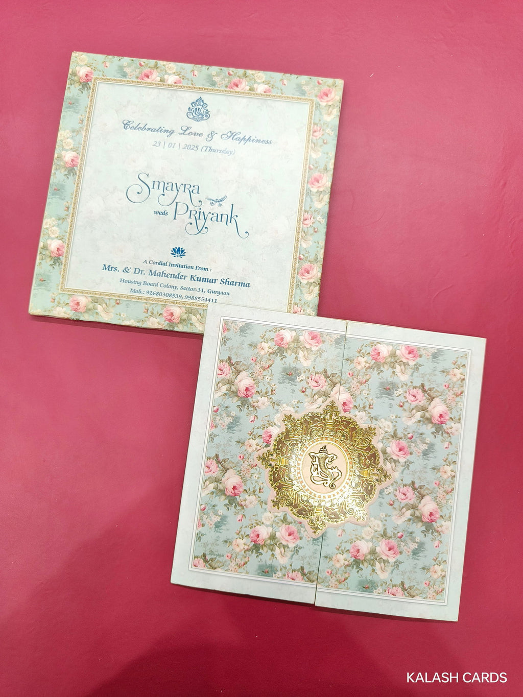 KLB645 Floral Design Semi Box Paper Wedding Card - Kalash Cards