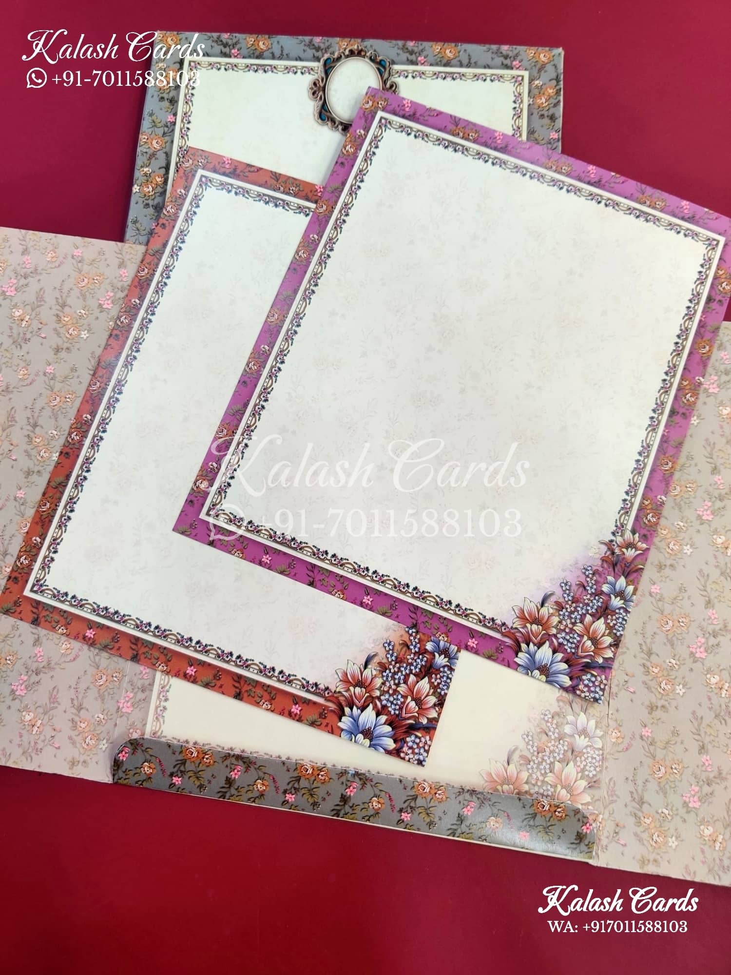 KLB647 Floral Design Door Style Semi Box Wedding Card (2 pages)-Kalash Cards