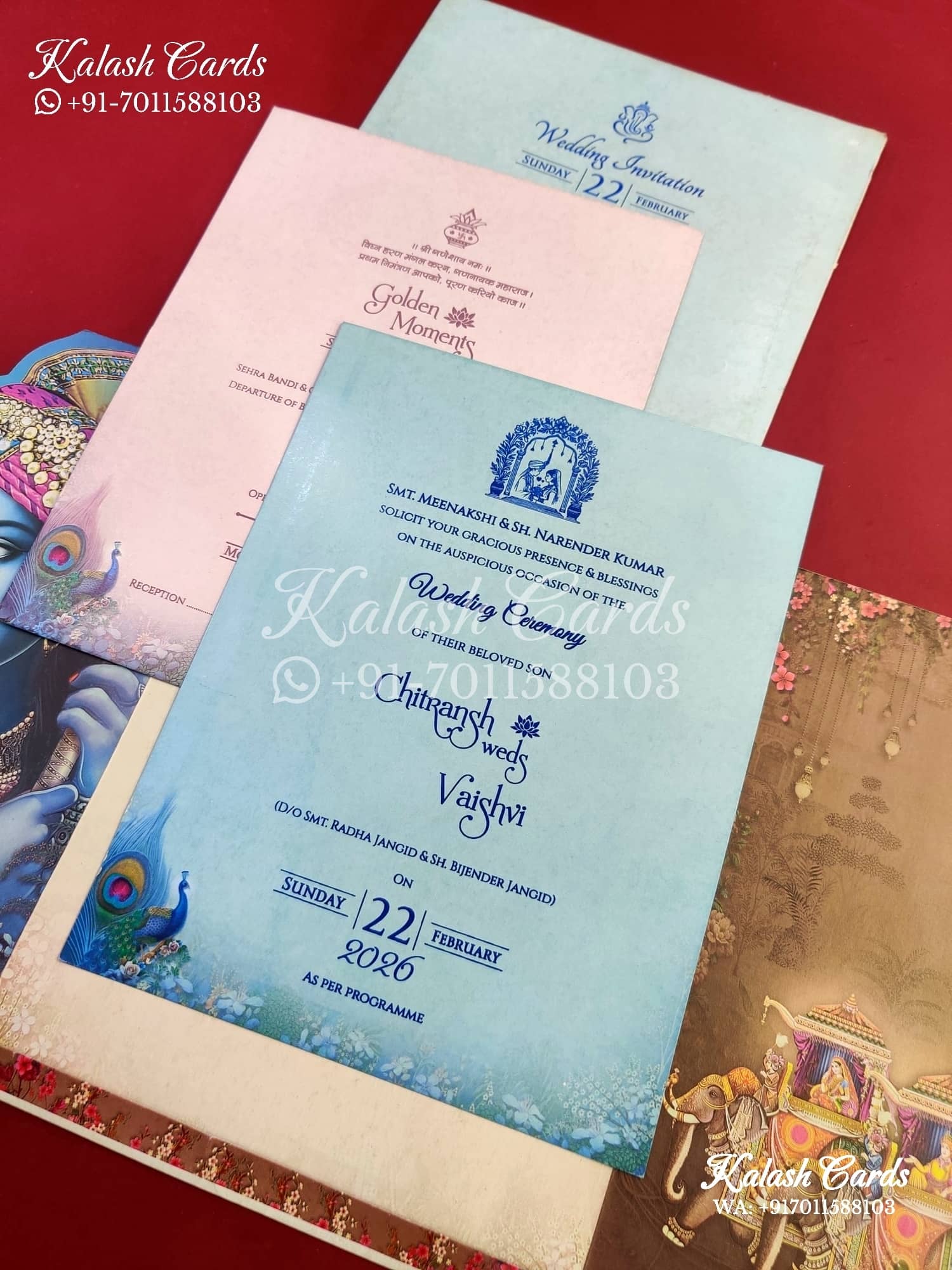 KLB650 Radha Krishna Design Door Style Wedding Card (2 Pages)-Kalash Cards