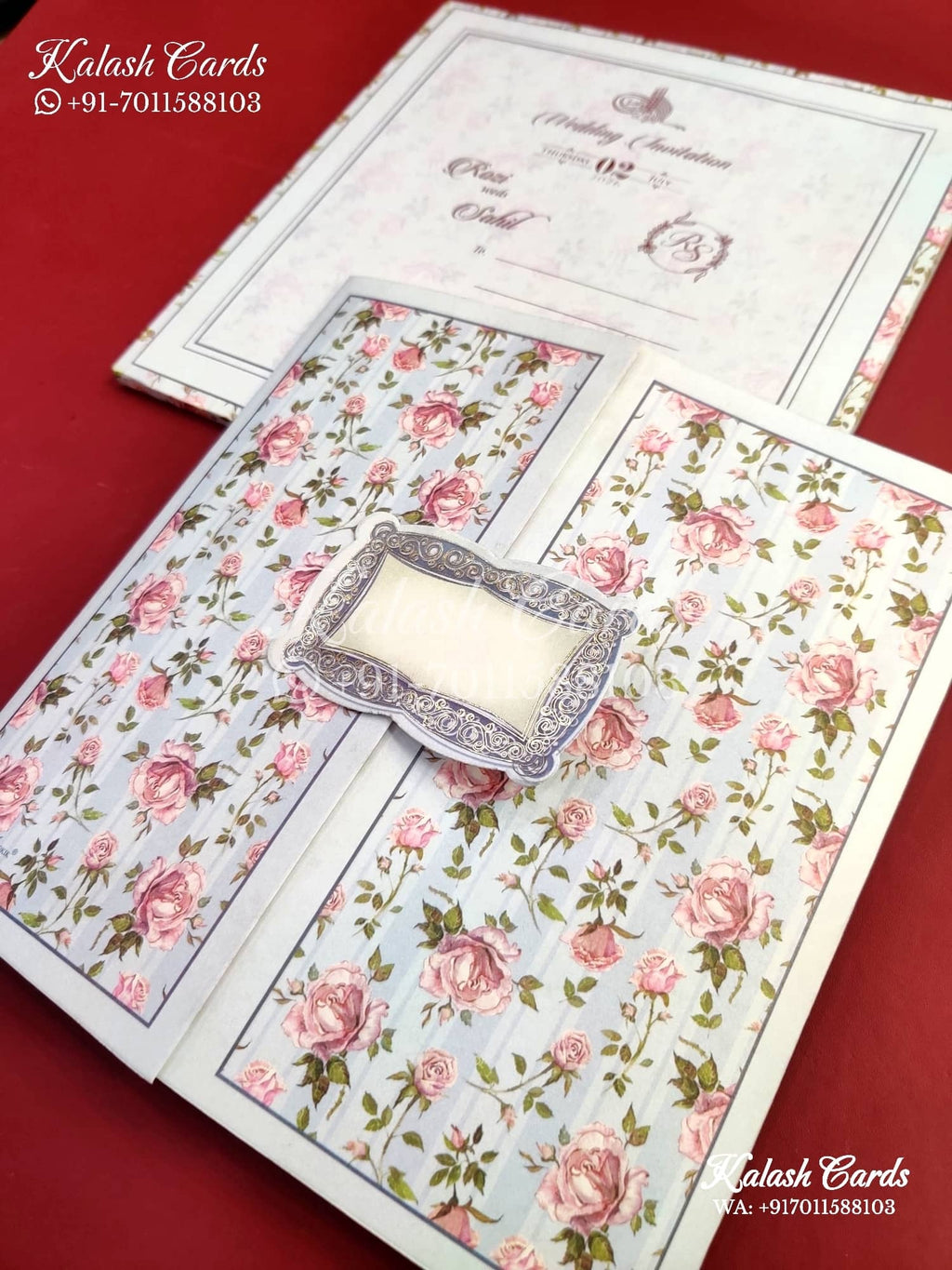 KLB651 Floral Design Door Style Semi Box Wedding Card (2 Pages)-Kalash Cards
