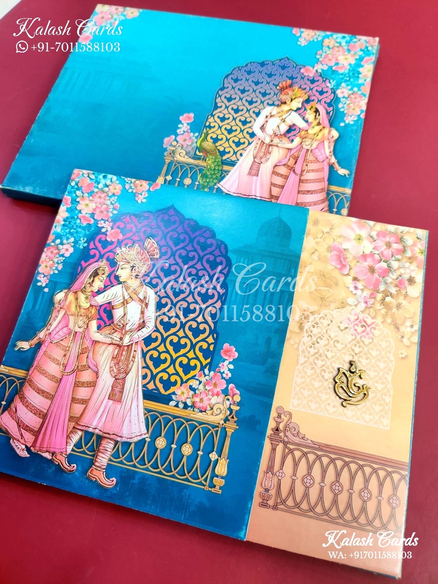 KLB652 Dulha Dulhan Theme Door Style Semi Box Wedding Card (2 Pages)-Kalash Cards