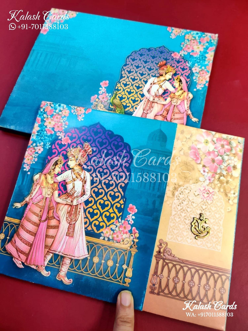 KLB652 Dulha Dulhan Theme Door Style Semi Box Wedding Card (2 Pages)-Kalash Cards