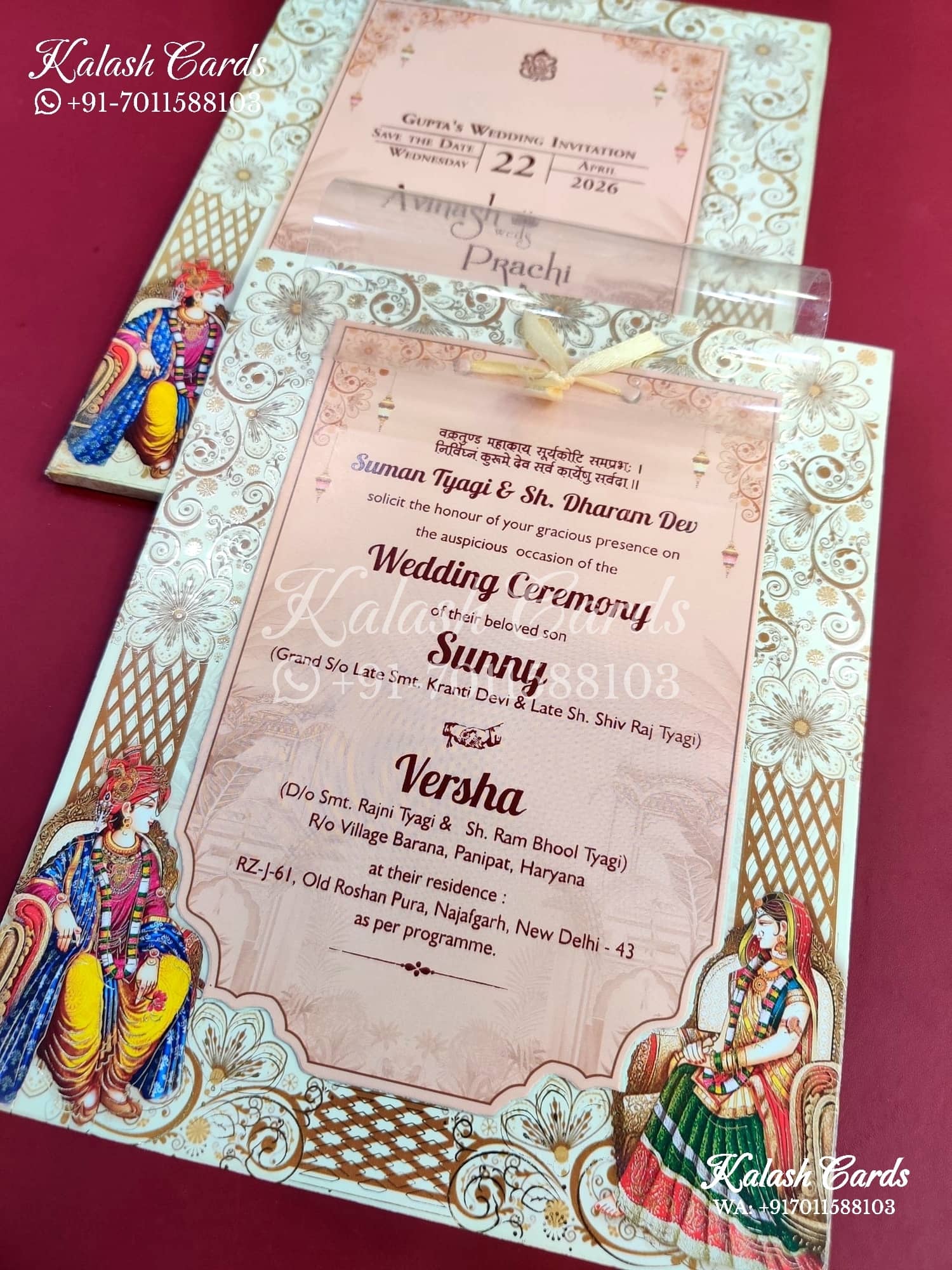KLB657 Raja Rani Theme Semi Box Wedding Card (2 Pages and 1 Transparent Page)-Kalash Cards