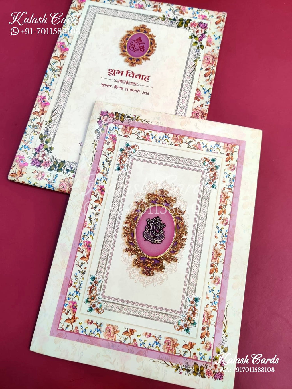 KLB658 Floral Theme Semi Box Wedding Card (2 Pages)-Kalash Cards
