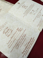 KLB662 Floral Traditional Design Creme Color Embossed Semi Box Wedding Card (2 Page & 1 Couple Name Wooden Plate)