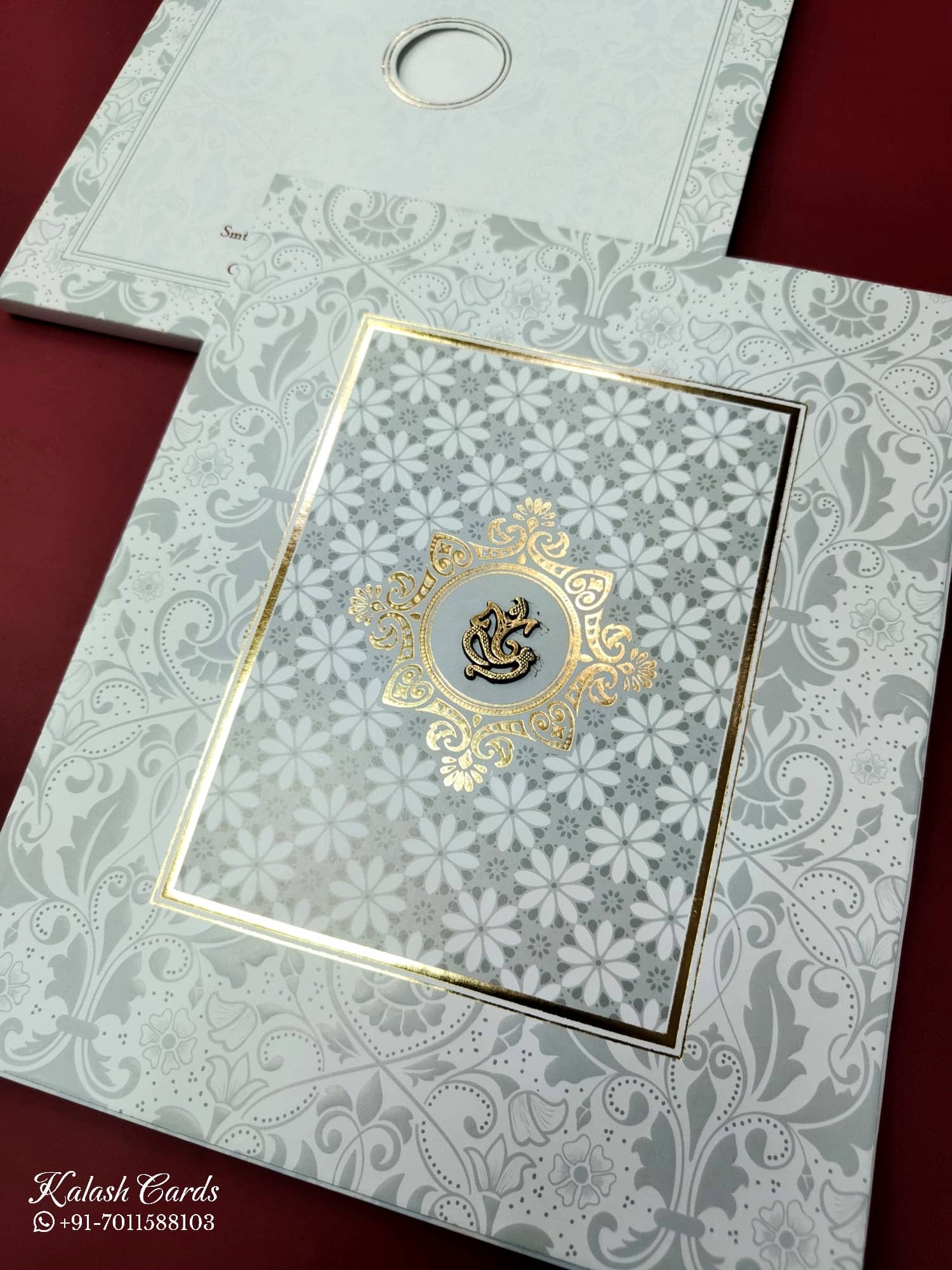 KLB663 Floral Traditional Design Grey Color Semi Box Wedding Card (2 Page)