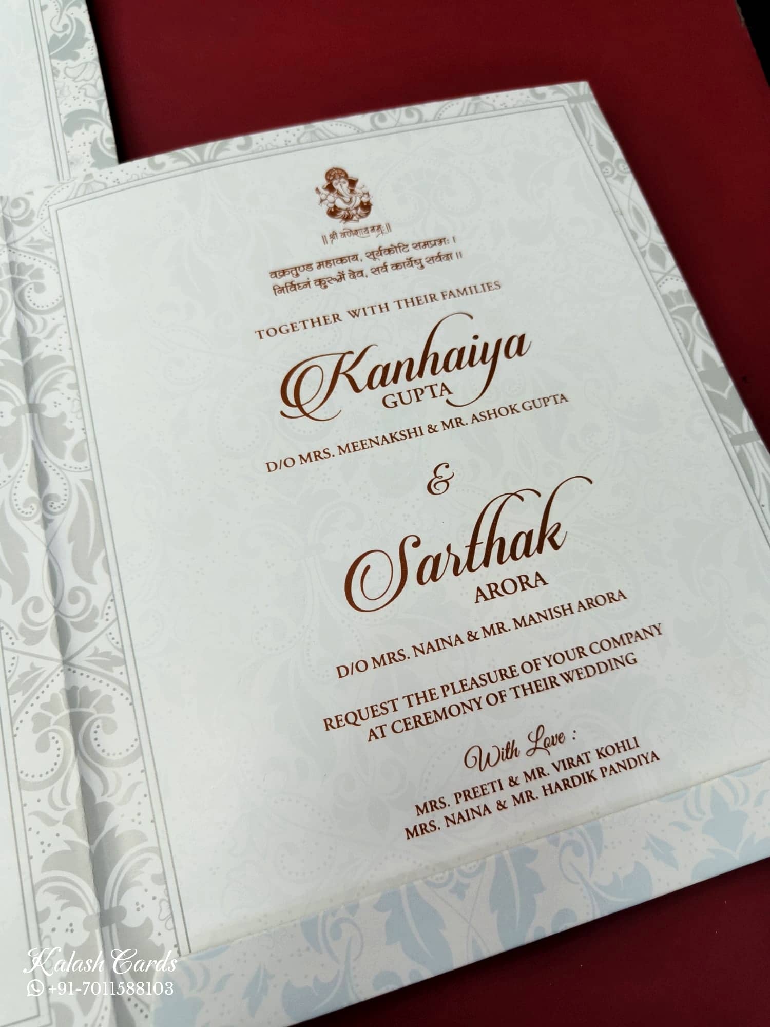KLB663 Floral Traditional Design Grey Color Semi Box Wedding Card (2 Page)