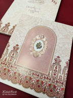 KLB664 Floral Traditional Design Pink Color Semi Box Wedding Card (2 Page)