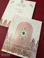 KLB664 Floral Traditional Design Pink Color Semi Box Wedding Card (2 Page)