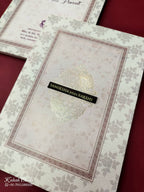 KLB666 Floral Traditional Design Green Pink Color Semi Box Wedding Card (2 Page & 1 Couple Name Wooden Plate)