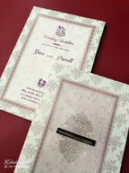 KLB666 Floral Traditional Design Green Pink Color Semi Box Wedding Card (2 Page & 1 Couple Name Wooden Plate)