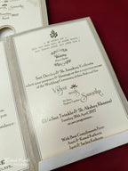 KLB667 Floral Design Creme Grey Color Embossed Semi Box Wedding Card (2 Page & 1 Couple Name Wooden Plate)