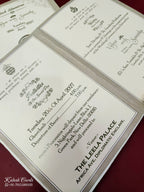 KLB667 Floral Design Creme Grey Color Embossed Semi Box Wedding Card (2 Page & 1 Couple Name Wooden Plate)