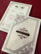 KLB669 Floral Design Green Color Embossed Semi Box Wedding Card (2 Page & 1 Couple Name Wooden Plate)