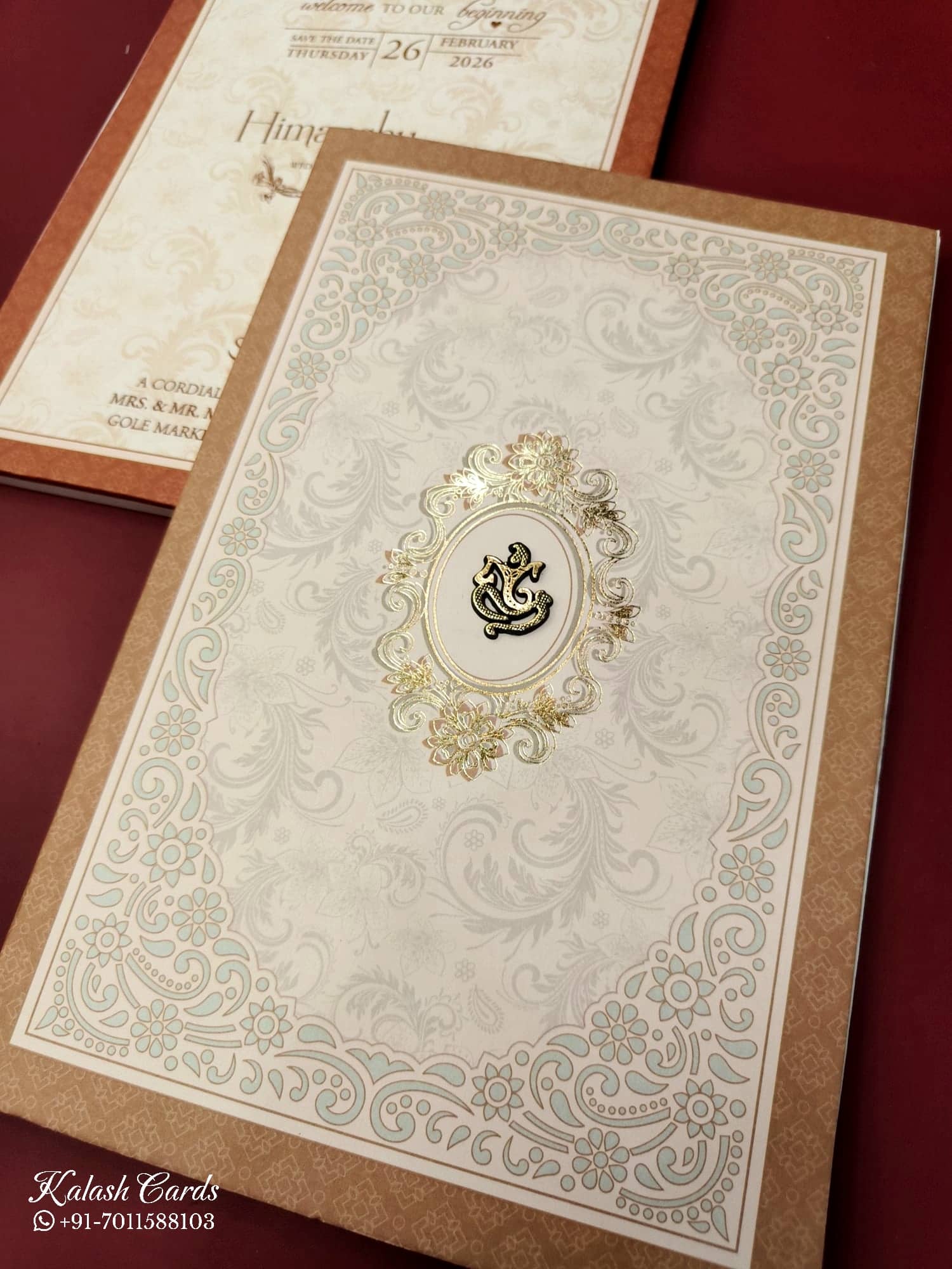 KLB671 Floral Design Brown Color Semi Box Wedding Card (2 Page)