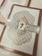 KLB672 Traditional Design Brown Color Embossed Semi Box Wedding Card (2 Page)