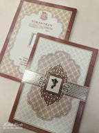 KLB672 Traditional Design Brown Color Embossed Semi Box Wedding Card (2 Page)
