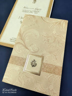 KLB673 Floral Design Yellow Color Semi Box Wedding Card (2 Page)