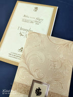 KLB673 Floral Design Yellow Color Semi Box Wedding Card (2 Page)