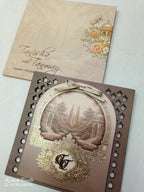 KLB675 Royal Fort Design Brown Color MDF Thick Wedding Card (2 Page & 1 Couple Name Acrylic)