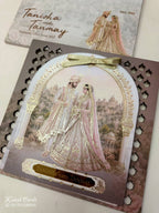 KLB676 Raja Rani Royal Fort Design Brown Color Laser Cut MDF Thick Wedding Card (2 Page & Couple Name Acrylic)