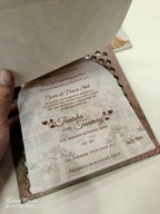 KLB676 Raja Rani Royal Fort Design Brown Color Laser Cut MDF Thick Wedding Card (2 Page & Couple Name Acrylic)