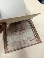 KLB676 Raja Rani Royal Fort Design Brown Color Laser Cut MDF Thick Wedding Card (2 Page & Couple Name Acrylic)