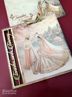 KLB677 Raja Rani Design Creme Color Couple Name Laser Cut MDF Thick Wedding Card (2 Page)