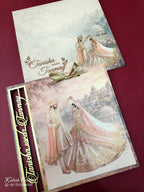 KLB677 Raja Rani Design Creme Color Couple Name Laser Cut MDF Thick Wedding Card (2 Page)