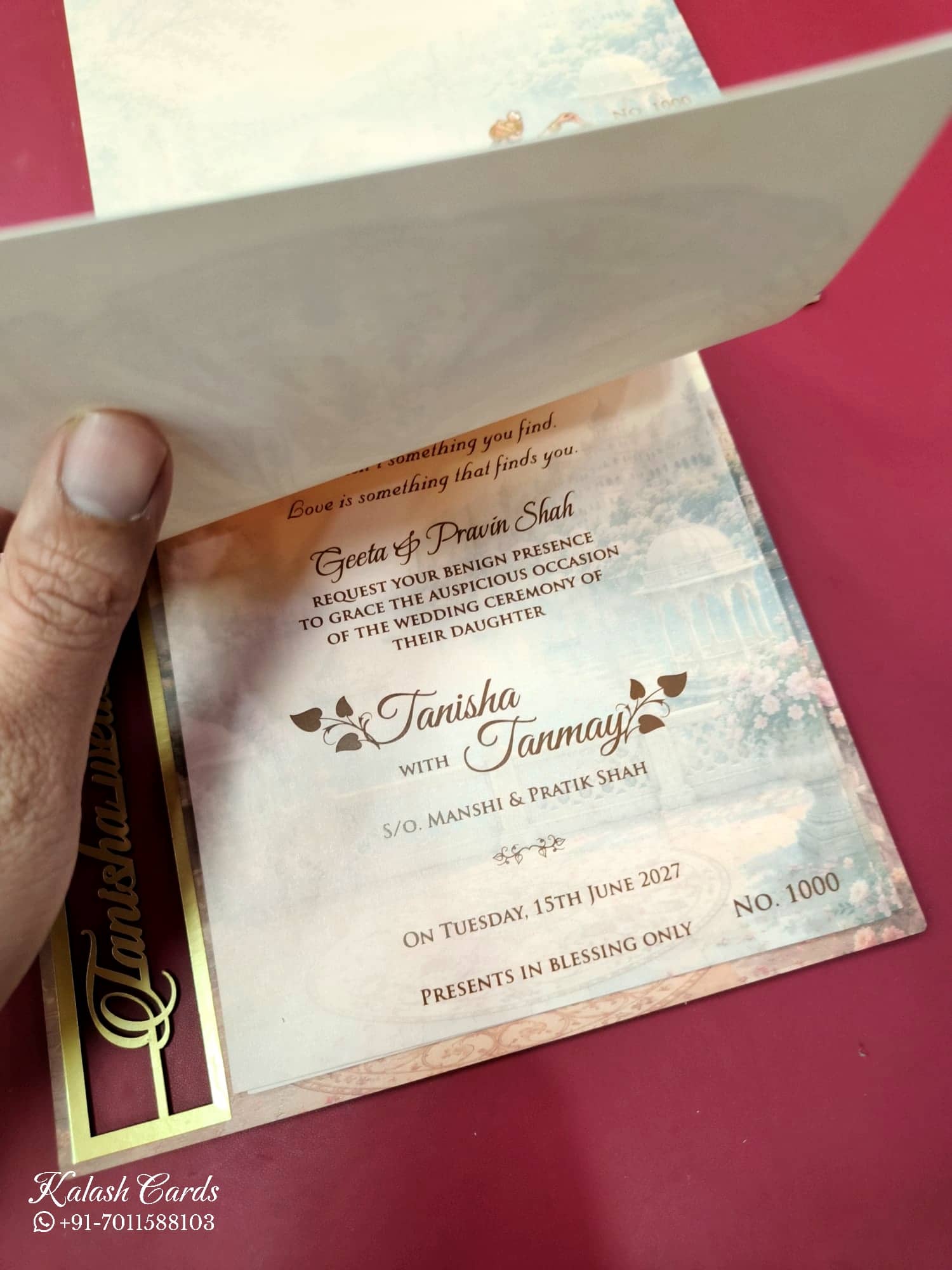 KLB677 Raja Rani Design Creme Color Couple Name Laser Cut MDF Thick Wedding Card (2 Page)