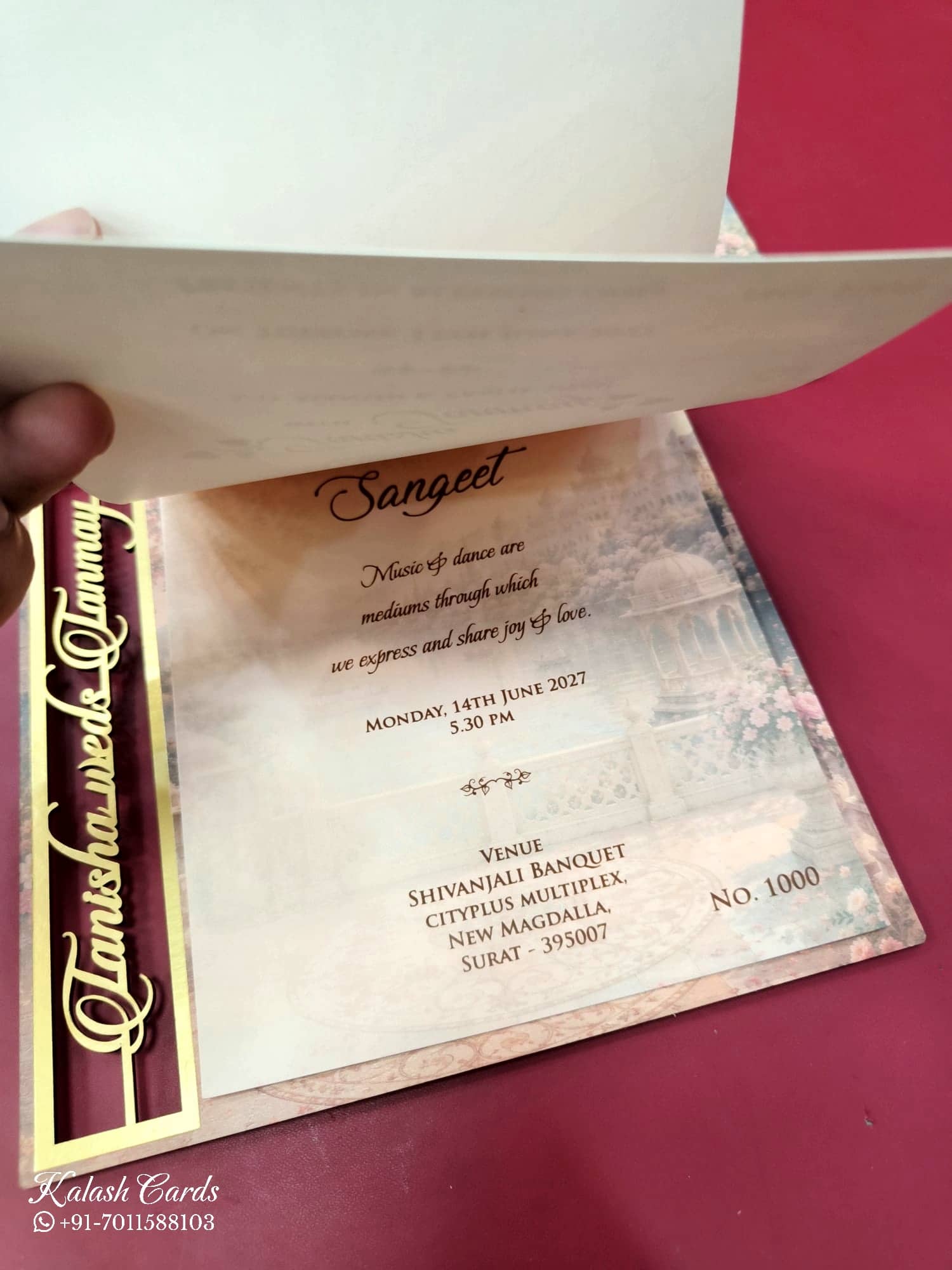 KLB677 Raja Rani Design Creme Color Couple Name Laser Cut MDF Thick Wedding Card (2 Page)