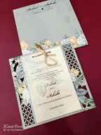 KLB678 Floral Design Green Color Laser Cut MDF Thick Wedding Card (2 Page)