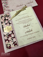 KLB679 Floral Design Pink Color Laser Cut MDF Thick Wedding Card (2 Page & Couple Initial Acrylic)