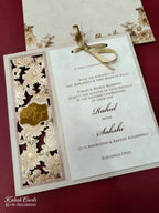 KLB680 Floral Design Creme Color Laser Cut MDF Thick Wedding Card (2 Page)