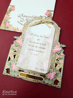 KLB681 Lotus Floral Design Green Color Laser Cut MDF Thick Wedding Card (2 Page & Couple Name Acrylic)