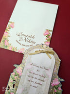 KLB681 Lotus Floral Design Green Color Laser Cut MDF Thick Wedding Card (2 Page & Couple Name Acrylic)