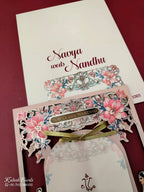 KLB683 Dulha Dulhan Design Pink Color Laser Cut MDF Thick Wedding Card (2 Page & Couple Name Acrylic)