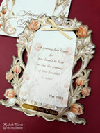 KLB686 Floral Design Grey Color Laser Cut MDF Thick Wedding Card (2 Page & Couple Name Acrylic)
