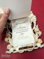 KLB686 Floral Design Grey Color Laser Cut MDF Thick Wedding Card (2 Page & Couple Name Acrylic)