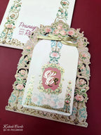 KLB687 Floral Traditional Design Creme Brown Color Laser Cut MDF Thick Wedding Card (2 Page & Couple Initial Acrylic)