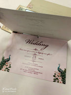 KLB688 Floral Peacock Design Maroon Brown Color Laser Cut MDF Thick Wedding Card (2 Page & Couple Name Acrylic)