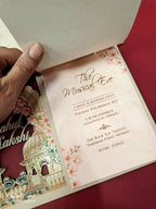 KLB690 Royal Fort Elephant Design Pink Brown Color Couple Name Laser Cut MDF Thick Wedding Card (2 Page)
