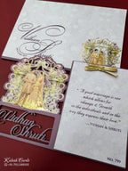 KLB691 Dulha Dulhan Design Purple Color Couple Name Laser Cut MDF Thick Wedding Card (2 Page)